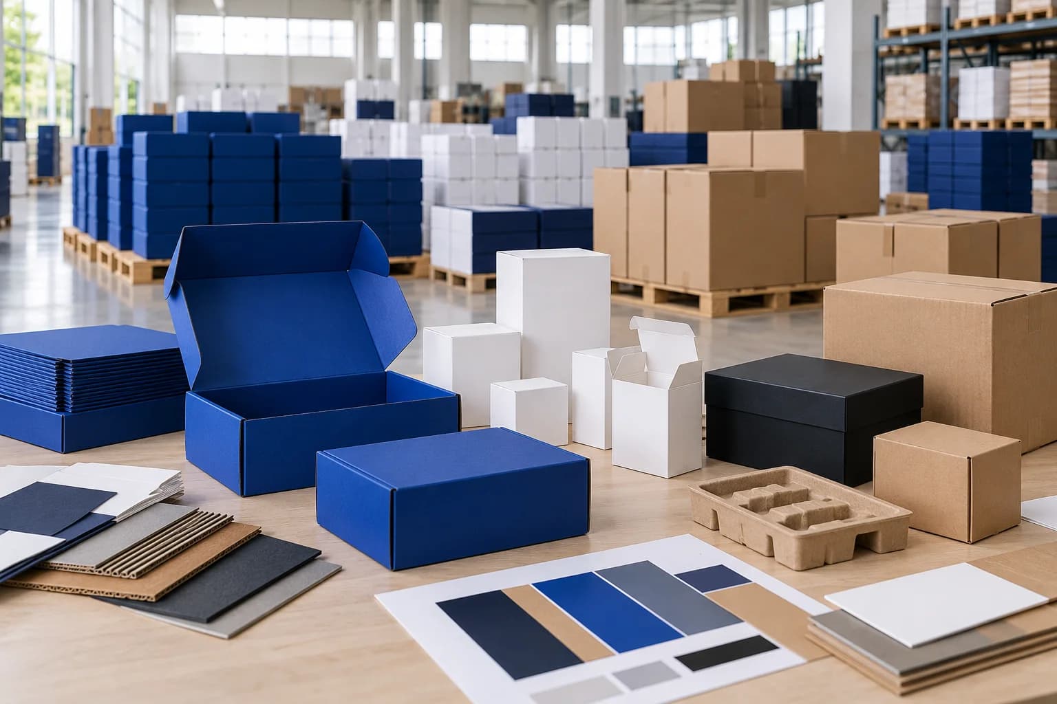 Coordinated custom mailer, folding carton, rigid, and corrugated packaging prepared for larger repeat production