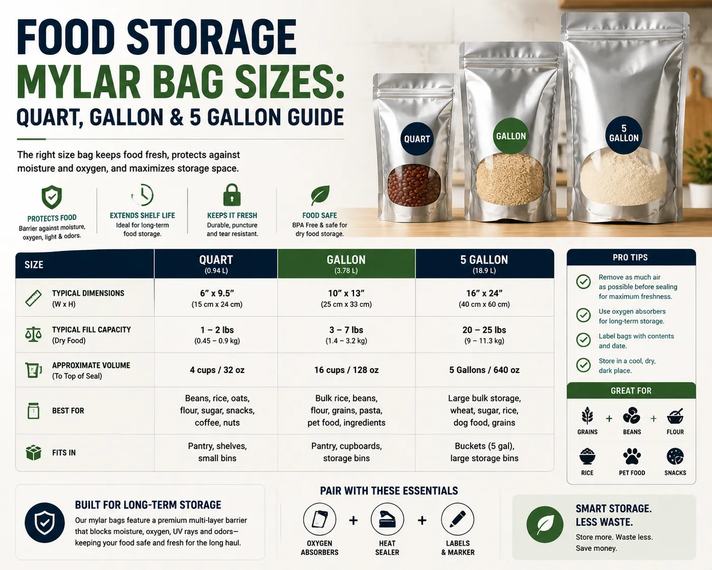 Food Storage Mylar Bag Sizes
