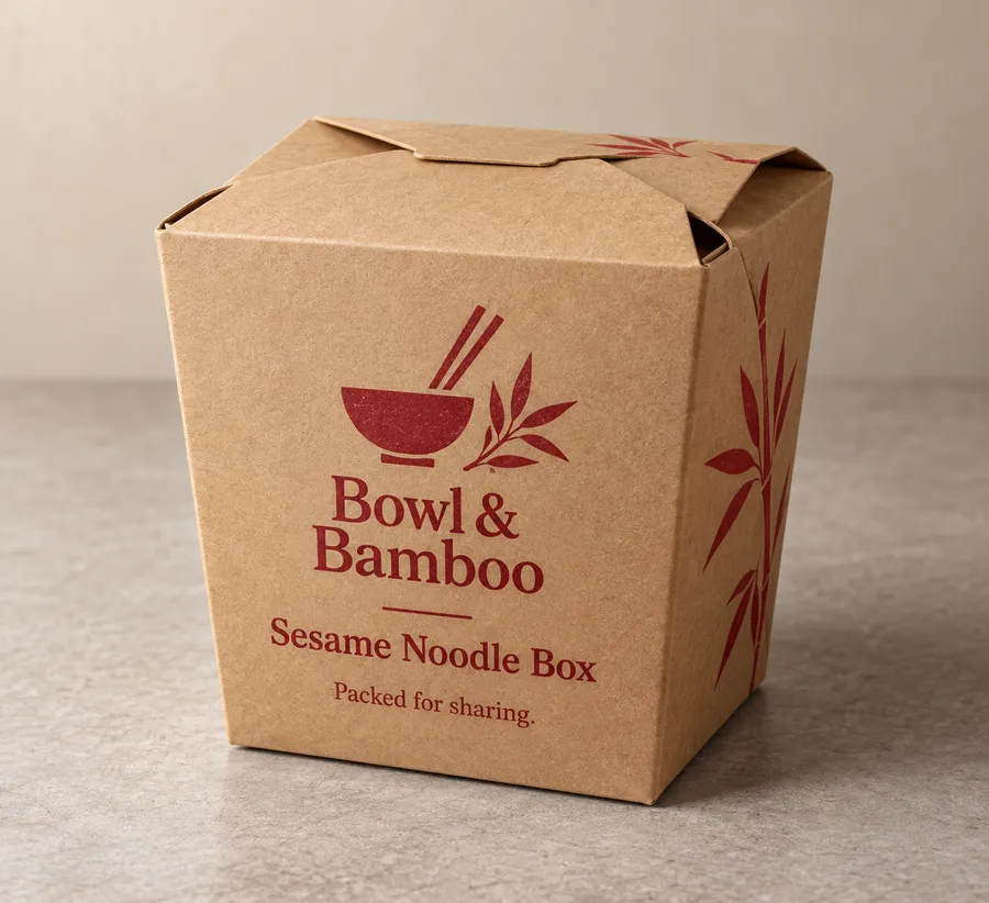 Custom kraft Chinese food box with Bowl and Bamboo printed front panel