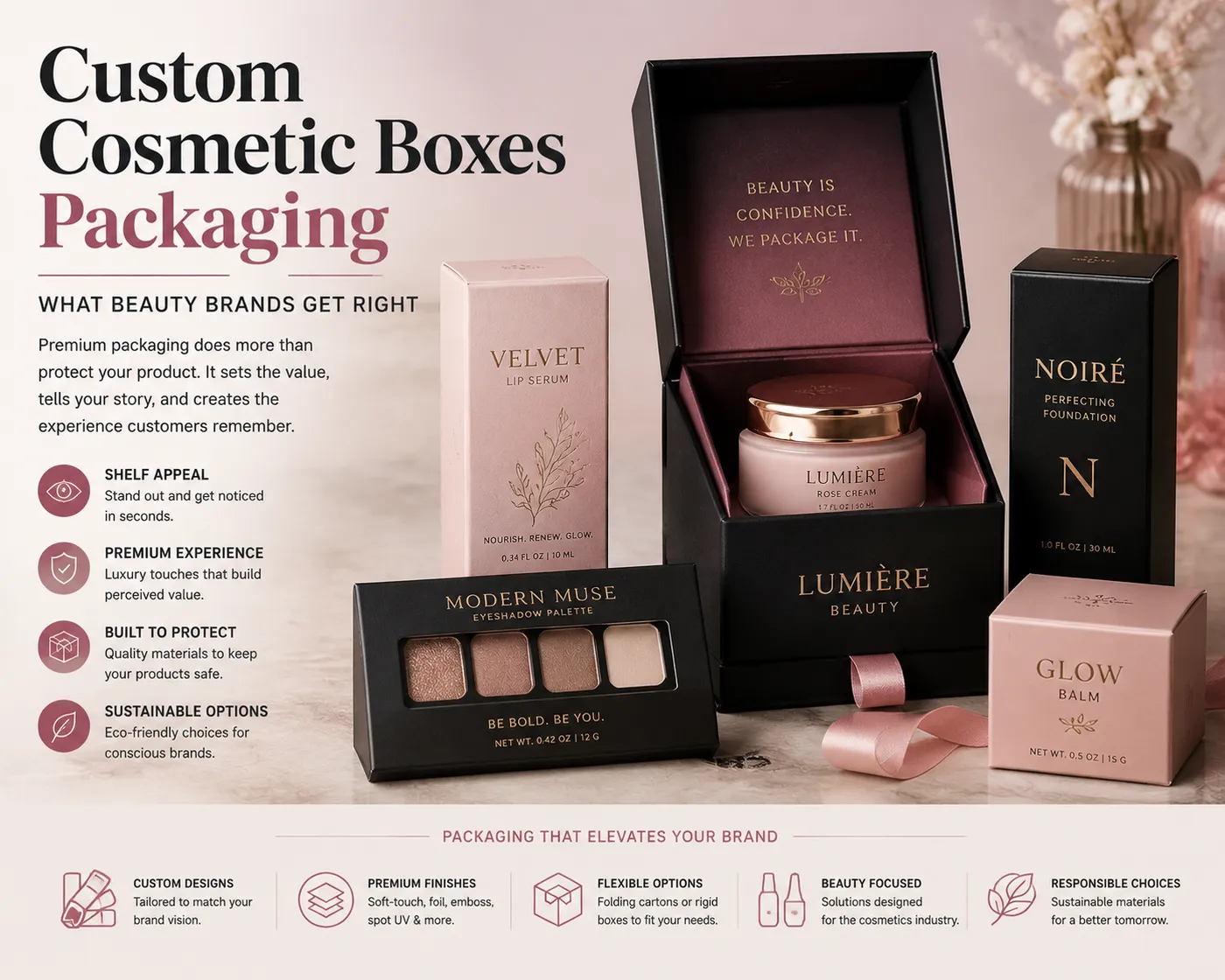 custom cosmetic boxes packaging beauty brand premium folding carton rigid box