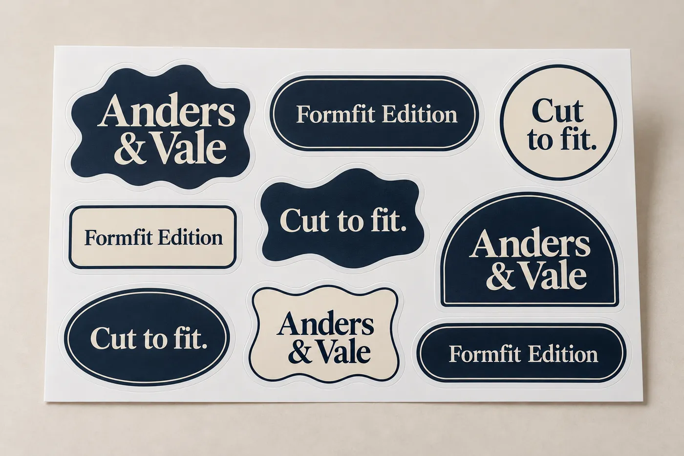 Custom multi design die cut sticker sheet with several printed contours on a white release liner