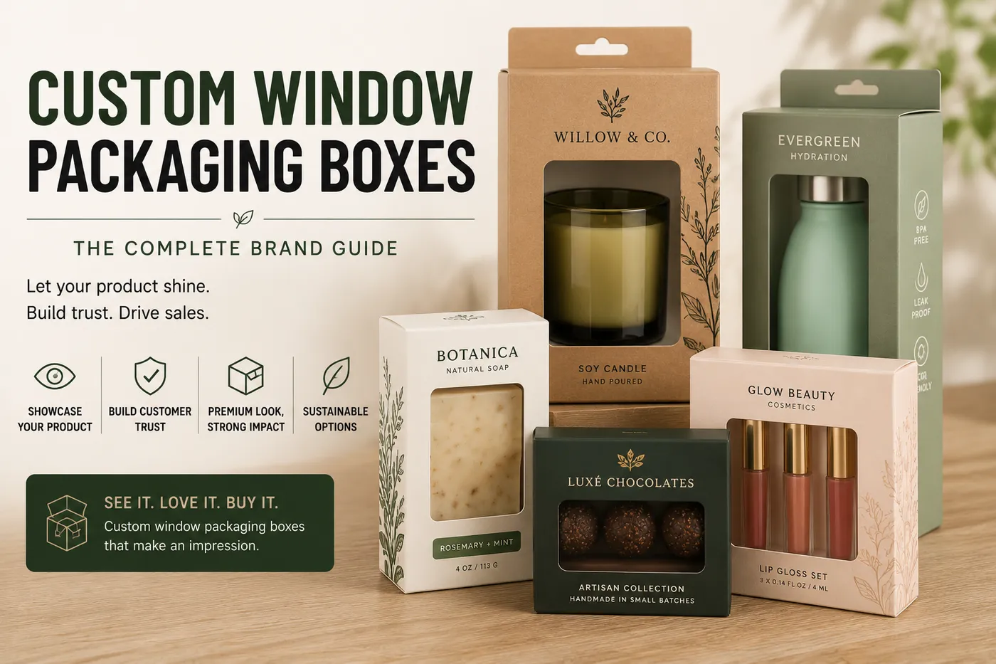 custom window packaging boxes die cut window folding carton product visible