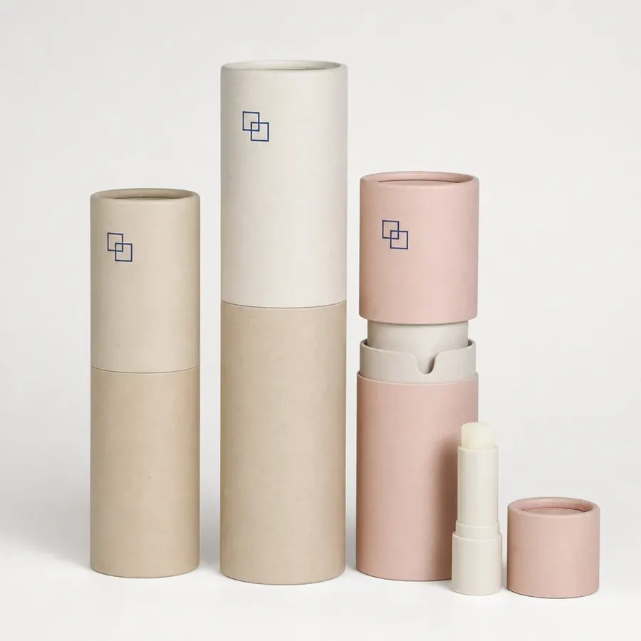 Easybox cylindrical paper cosmetic tubes in sand and blush