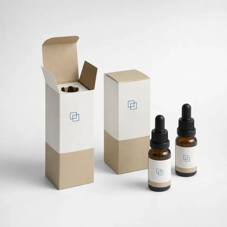 Easybox essential oil cartons with amber dropper bottles