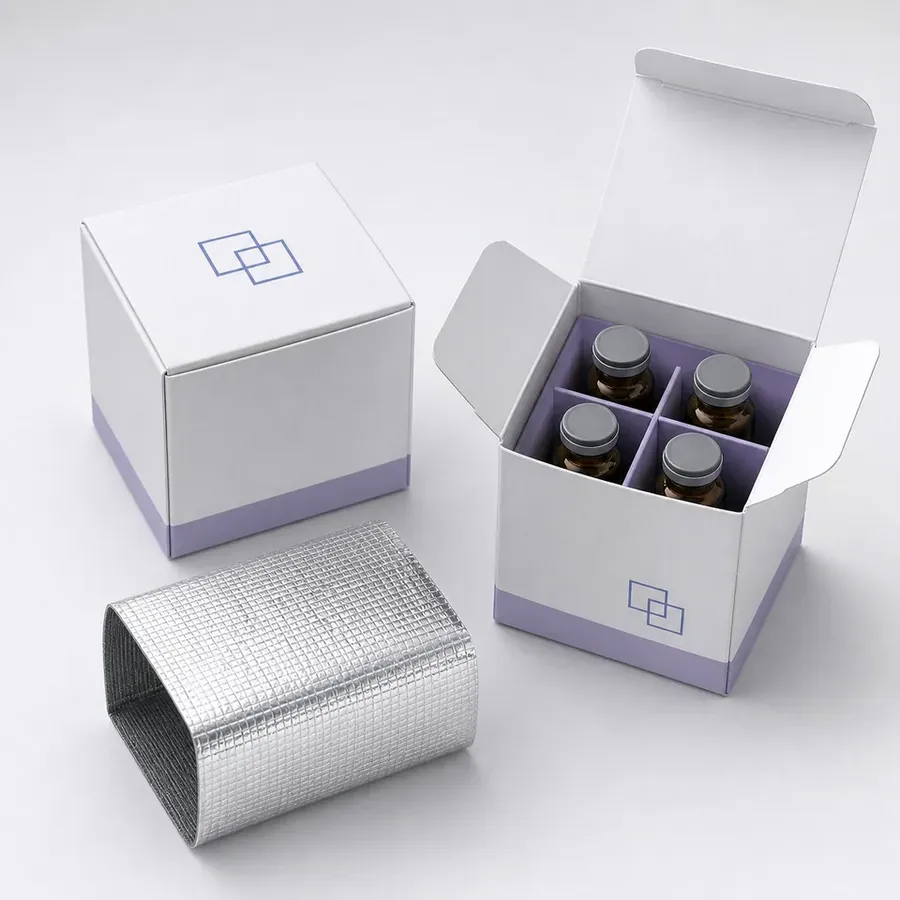 Peptide vial carton with four divided amber vials