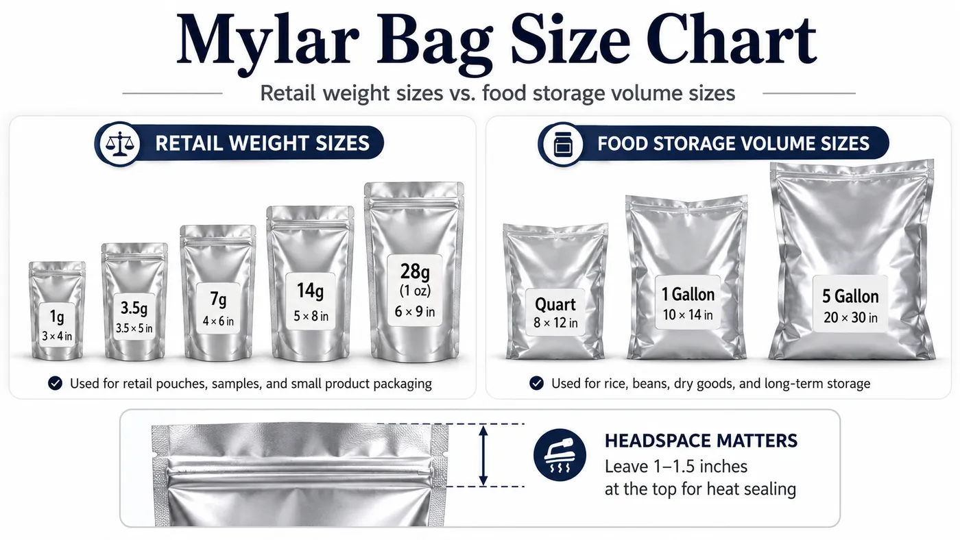 mylar bag sizes