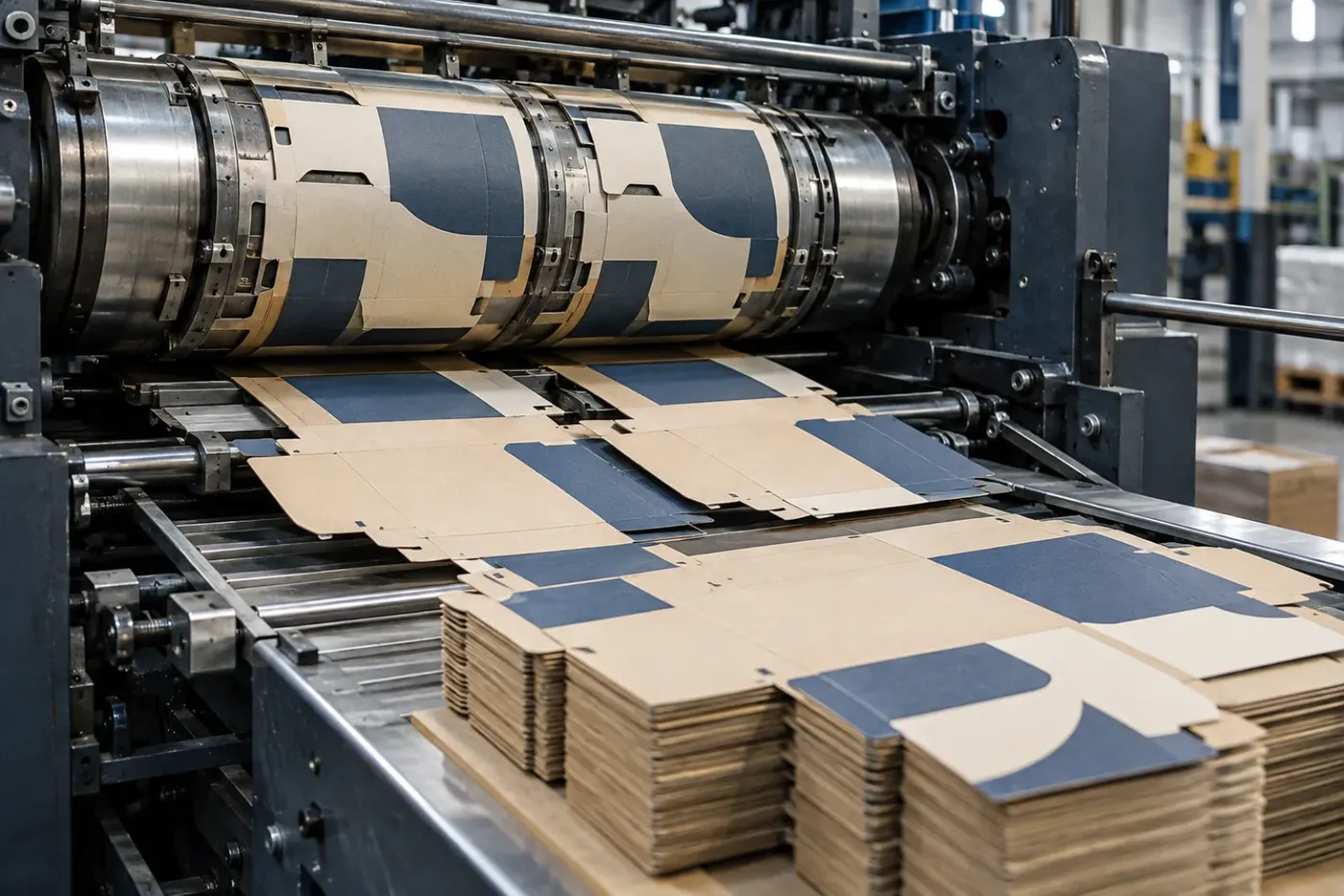Die cutting and converting machine shaping printed carton blanks