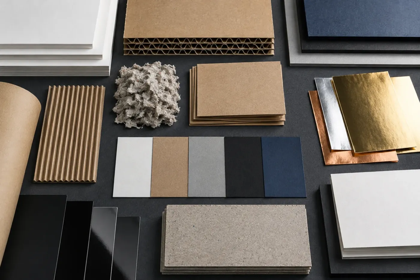 Paperboard, recycled fiber, kraft, and specialty packaging finish samples