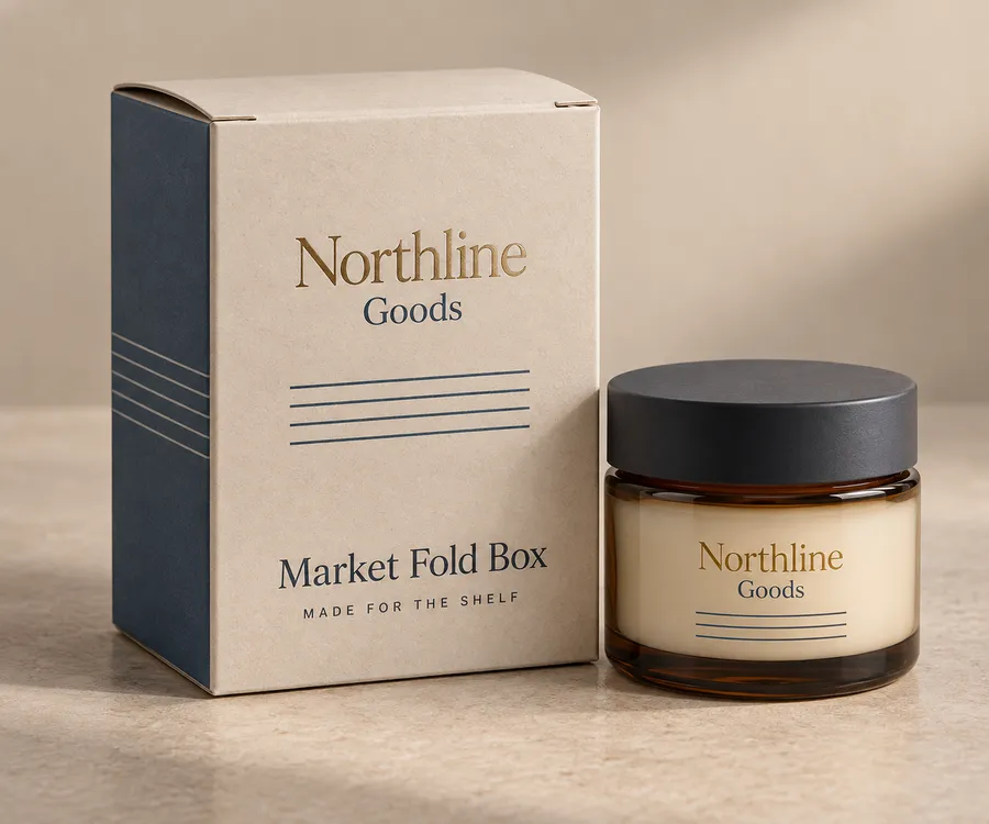 Printed retail cardboard tuck-end box with an amber jar and readable front panel.