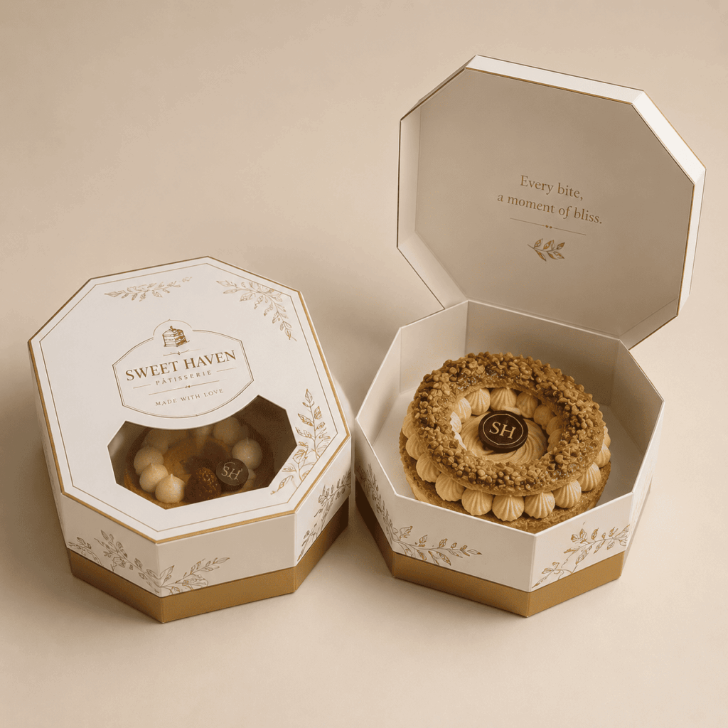 Custom Octagon Cut Pastry Packaging Boxes