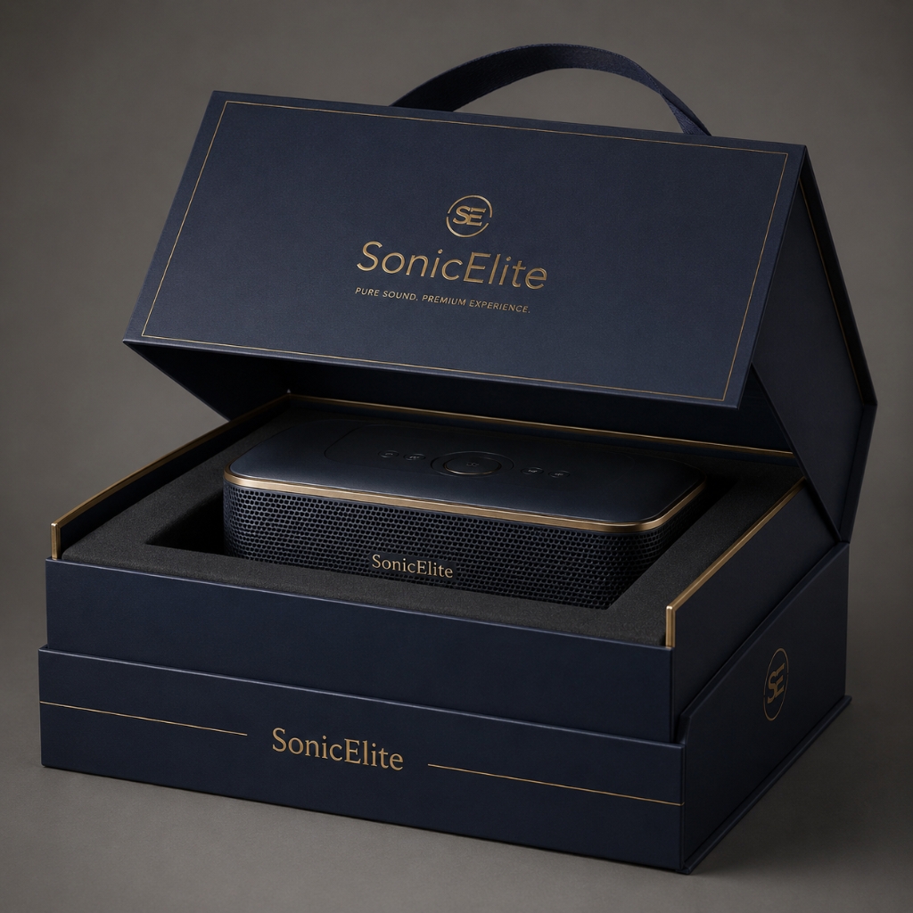 Rigid Magnetic Hinged Closure Speaker Box with Ribbon Handle