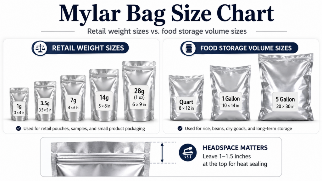 mylar bag sizes