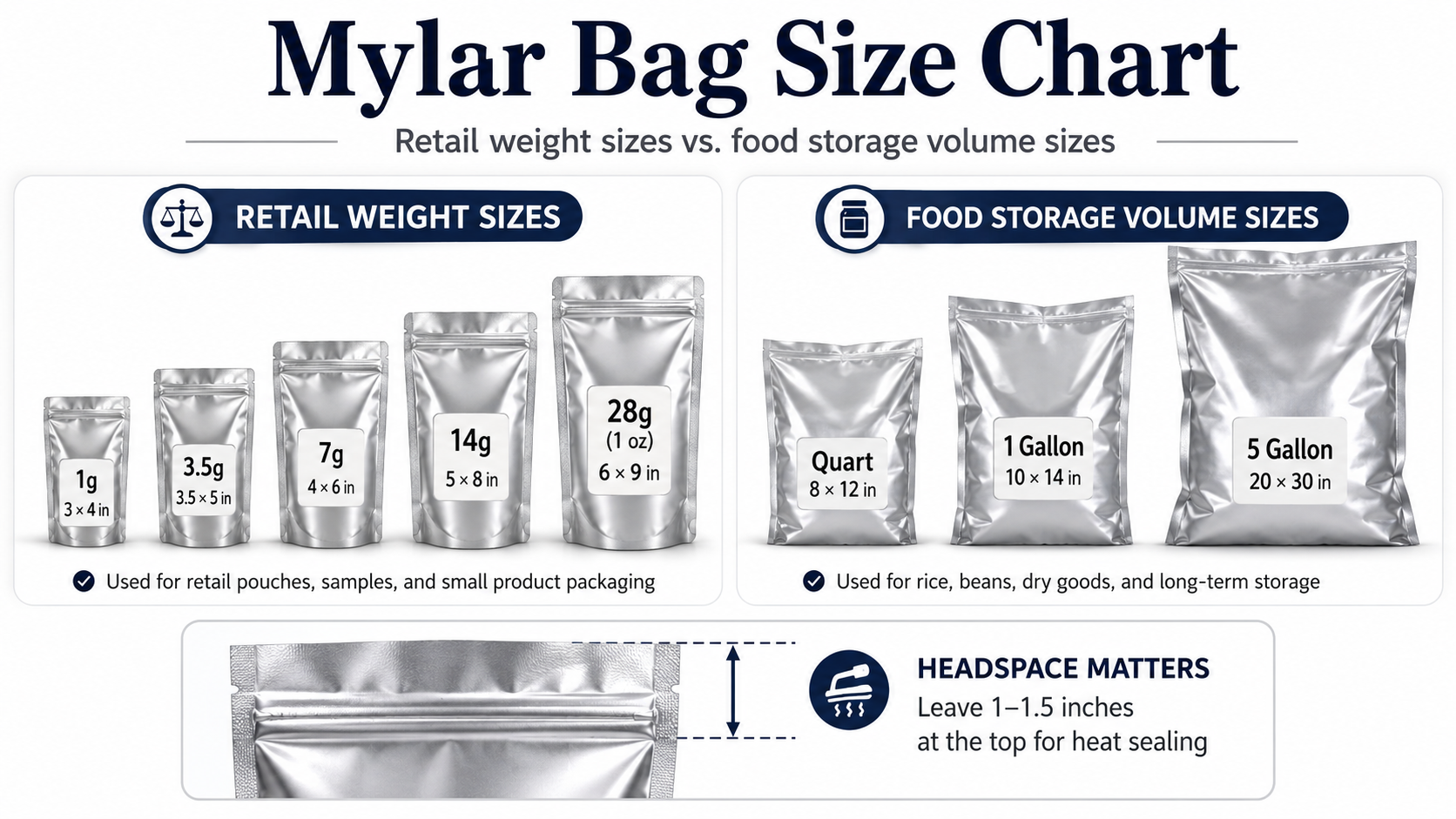 mylar bag sizes