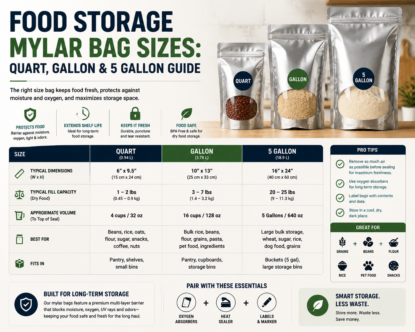 Food Storage Mylar Bag Sizes